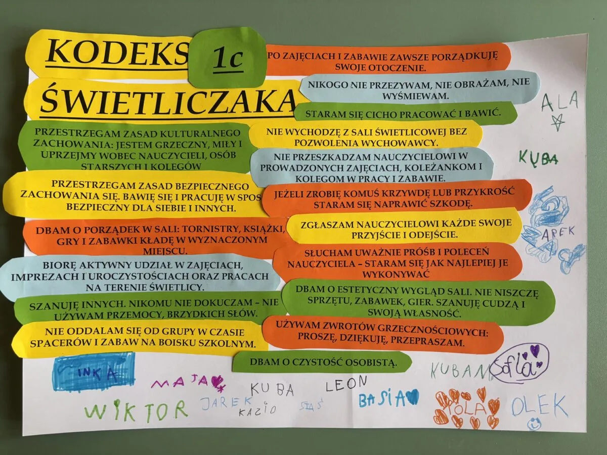 Kodeks Świetliczaka - tablica ze spisem zasad zachowania prawdziwego Świeliczaka.